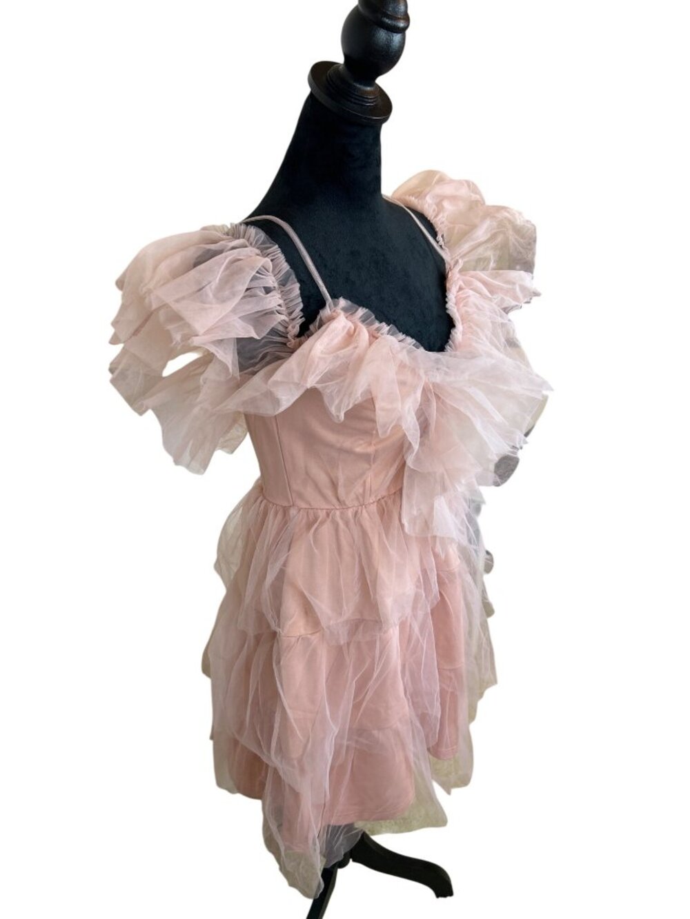 NWT Simplee Fairycore Princess Ballet Blush Pink Tulle Sz S Off Shoulder Dress - Picture 2 of 10